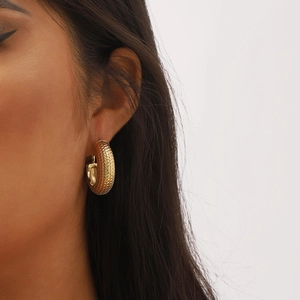 Stainless Steel Snake Texture Chunky Hoop Earrings For Women C Shaped Vintage Fashion Geometric Minimalist Jewelry