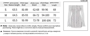 Detailed size chart for lace off-shoulder dress with measurements for S M L sizes