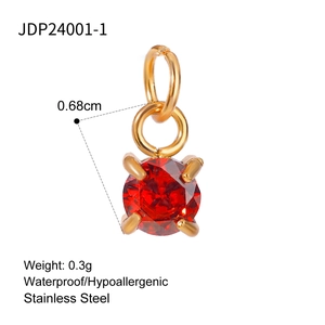 Gold stainless steel turquoise necklace pendant with red zircon stone detail