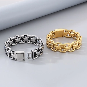 Polished silver and gold stainless steel link chain bracelets for men in a high-quality set