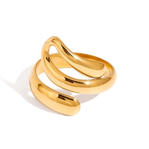 Minimalist twisted gold wave ring in polished stainless steel with adjustable open design