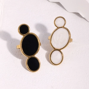 Bague Ouverte Géométrique Acier Inoxydable Plaqué Or 18K Émail Cercles Verticaux Bijoux Minimalistes Femmes