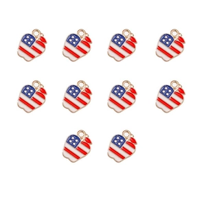 Detailed macro view of apple-shaped USA flag charms in red white and blue enamel