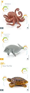 Detailed realistic octopus, dugong, and sea turtle models with smooth finish and high texture