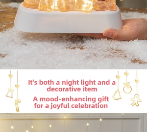 Close-up of a warm glowing snowman night light with a frosted white base for Christmas decor
