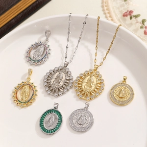 Vintage Kupfer Jungfrau Maria Anhänger Halskette Für Damen Mikro Eingelegte Zirkonia Unsere Liebe Frau Von Guadalupe Religiöser Schmuck