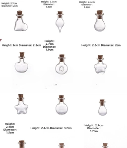 Miniature clear glass bottles with cork stoppers in diverse shapes for DIY crafts