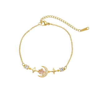 Gold minimalist star and moon stainless steel bracelet with cubic zirconia charms