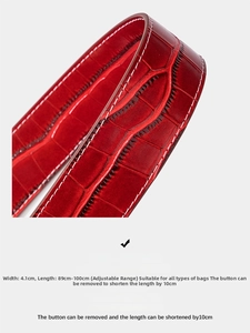 Adjustable 4.1cm wide red crocodile pattern shoulder strap with removable buckles