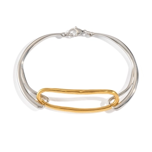 Minimalistischer geometrischer zweifarbiger Armreif aus 18K Gold und Silber mit Verschluss