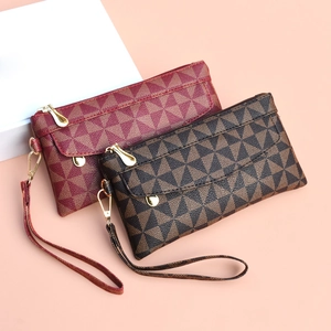 Geometric Pattern PU Leather Clutch Bag With Detachable Wristlet Strap Zipper Closure For Women Casual Shopping Pouch
