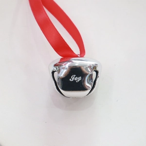 Silver 38mm metal Christmas bell with Joy engraving and red ribbon for holiday decor