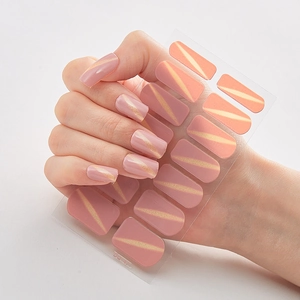 Rosa und gold gestreifte 3D-Nagelaufkleber Modell DQ-47 auf Händen und Bögen