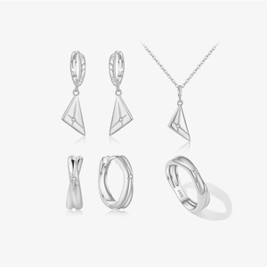 Geometric Triangle Jewelry 925 Sterling Silver Zircon Necklace Earrings Ring Star Engraving Minimalist Women