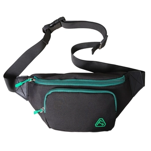 Sportliche Bauchtasche aus schwarzem Nylon mit neongrünen Reißverschlüssen und Gurt
