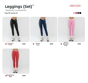 Macro detail of high-waist yoga leggings with V-cross waistband and side stripe accents