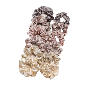 12-piece satin silk scrunchies set in assorted neutral colors and two sizes for women