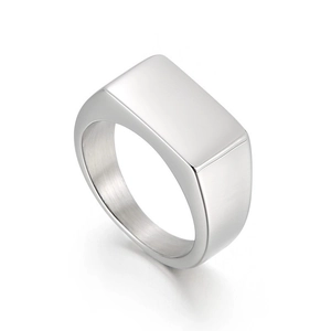 Signet Ring Men Stainless Steel Rectangle Polished Minimalist Punk Hip Hop Jewelry