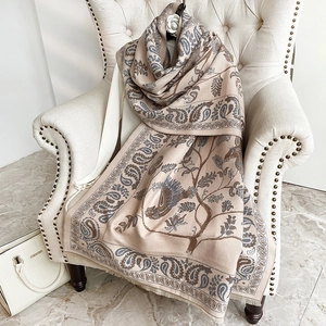 Retro Winter Scarf Shawl Imitation Cashmere Paisley Printed Warm Tassel Edge Bohemian Ethnic Style Wraps For Women