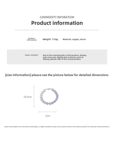 Detailed size specifications of the heart-shaped zircon bracelet with dimension markers