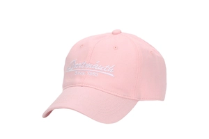 Detail of pink cotton baseball cap with white Dartmouth 1993 embroidery and eyelets