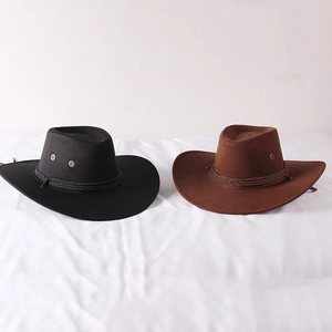 Classic western suede cowboy hats in black and brown with braided decorative bands
