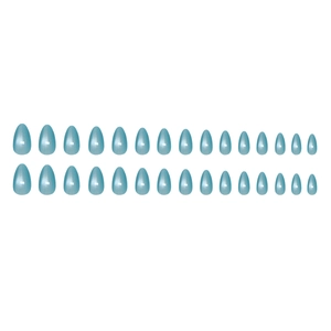 Icy blue cat-eye press on nails set with pearlescent shimmer and 30 piece almond shape