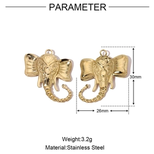 Detailed size parameters for golden elephant head stainless steel necklace pendants