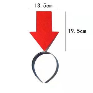 Detailed view of red arrow headband with 13.5cm width and 19.5cm height measurements