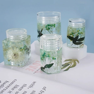 Cylinder and cube resin molds set for DIY storage jars with preserved flower decor