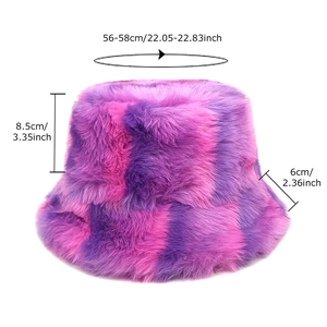 Rainbow tie-dye plush bucket hat in purple and pink stripes for autumn and winter warmth