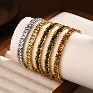 Women Stainless Steel Bracelet Multi Row Cuban Link Minimalist Luxury Zircon Inlaid Adjustable Chain Gold Plated