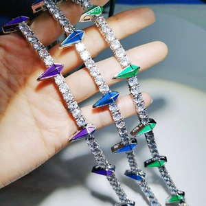 5mm silver tennis chain necklace with colorful enamel spikes and zirconia stones