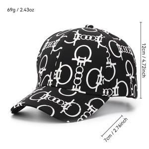Breathable black baseball cap with white digital geometric print and high crown profile