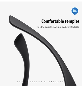 Detail of comfortable matte black sunglasses temples with ergonomic non-slip design