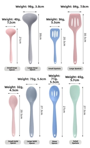 Detailed size and weight specifications for colorful silicone cooking utensil set