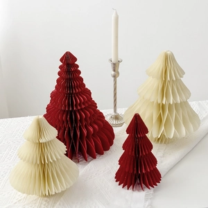 Christmas Tree Paper Honeycomb Desktop Ornaments Foldable Nordic Holiday Party Decor For Home Office Tabletop