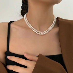 Elegant double-layer freshwater pearl necklace with 14K gold-filled clasp for women