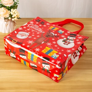 Laminated non-woven Christmas gift bag with Santa Claus and Merry Christmas print