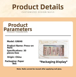 Detail view of GN048 press-on nails set with 30 pieces featuring leopard and bow designs