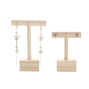 Solid wood T-bar jewelry display stands with wooden base for earrings and necklaces