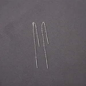 Minimalist 18K gold plated titanium steel long chain tassel threader earrings for women