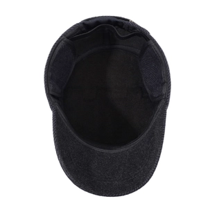Men's winter flat top cap with thick lining and foldable ear flaps for warmth