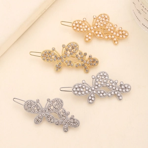 Hollow butterfly hair clips with sparkling rhinestones and pearls in gold and silver set