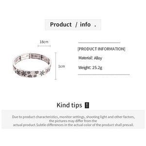 Fiche technique détaillée du bracelet flocon argenté en alliage de 18cm et 25,2g