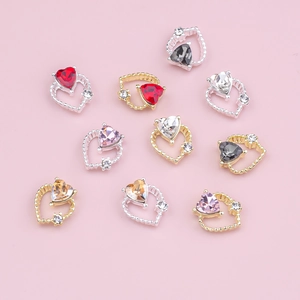 Heart Nail Art Charms Alloy Hollow 3D Rhinestone Manicure Decoration Jewelry Accessories Retro Romantic