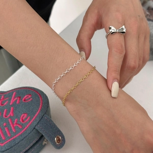 Minimalist 925 sterling silver heart chain bracelet and bow ring set in gold and silver