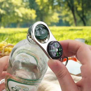 Silver multifunctional bottle opener with compass keychain for outdoor camping use