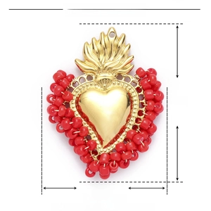 Detail of heart pendant with red resin beads and stainless steel dimensions 44mm x 33mm