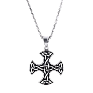 Vintage silver Viking Celtic knot cross pendant in stainless steel with metal chain